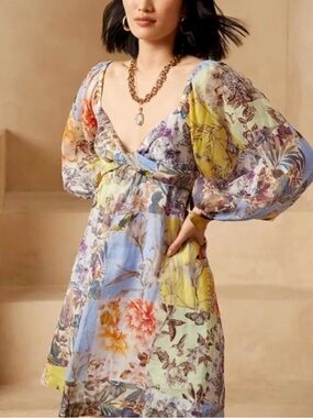 BANANA REPUBLIC 100% Ramie Mini Dress Minimalist Whimsical Patchwork 
Large NWOT